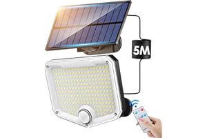 COOLNIGHT Faretto Led da Esterno Solare [222LED/ 6500K/Telecomando] Faro Led Esterno con Pannello Solare con Sensore di Movimento, 3Modes Faretti Solari a Led da Esterno,IP65 Luce Solare Led Esterno