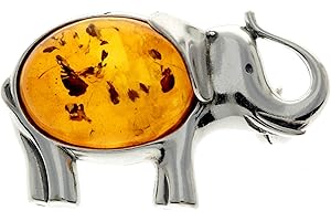 SilverAmber Jewellery UK - Srebro próby 925 oraz naturalny bursztyn Bałtycki - Broszka słonik - kolor koniakowy -