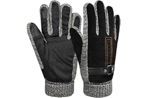 heekpek Men's Winter Leather Gloves Thick Warm Fleece Windproof Gloves Cold Proof Mittens for Driving Cycling Motorcycle Camping