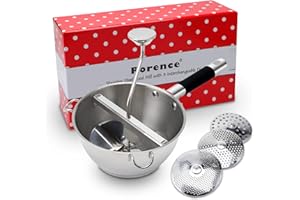 Moulin en acier inoxydable Rorence avec 3 disques perforés et manche recouvert de silicone, diamètre : 20 cm - moulin rotatif pour sauce tomate, purée, purée de pommes de terre