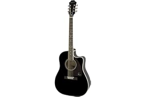 Epiphone AJ-220SCE Solid Top Cutaway Akustische/Elektrische Gitarre (Ebenholz Lack, Mahagoni Hals, Palisander Griffbrett, 25.5 Mensur)