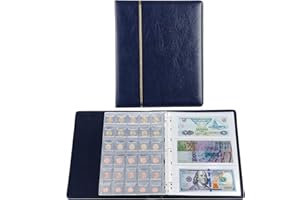 TsunNee Álbum de colección de monedas de 150 bolsillos, Estuche de colección de monedas de cuero, Álbum de almacenamiento de monedas 24 bolsillos para billetes conmemorativos para coleccionistas, Azul