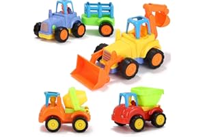 LEAZZLE Voiture Jouets pour Bébé,Jouet à Friction,Véhicules de Chantier de 4 avec Tracteur,Bulldozer,Mixeur de Camion et Camion, pour Garçon Fille Bébé de 1 2 3 Ans