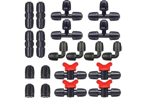 Hydrogarden 20 Pcs Irrigation Fittings Kit,1/2 inch Pipe/Hose Irrigation Connector Pack 4 Tees 4 Couplings 4 Ends 4 Elbows 4 Switch Valves Barbed Connectors for Drip Sprinkler Systems