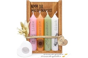 SOPALMY Kerzenset mit Kerzenständer, Geschenke für Frauen, Geschenke für Freundin Schwester zum Geburtstag, Nimm dir was du brauchst Kerzen, Kerzen Deko Geschenkidee mit Holzbox Trockenblumen