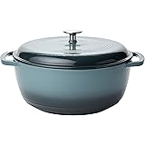 Amazon Basics - Rotondo Casseruola “forno olandese” in ghisa smaltata, 6.9 L, grigio, SX-75QTH, Grigio