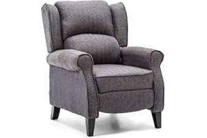 More4Homes EATON WING BACK FIRESIDE HERRINGBONE FABRIC RECLINER ARMCHAIR SOFA CHAIR RECLINING CINEMA (Herringbone Blue)