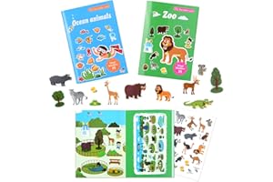 Vicloon zeszyt z naklejkami, 2 szt., statyczne naklejki wielokrotnego użytku, książka z naklejkami, dla dzieci w wieku 3, 4, 5, 6 lat, chłopców i dziewcząt, przedszkole, prezenty dla malucha