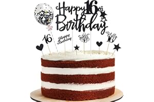 ALEGRE Sweet 16 Geburtstag Jungen Mädchen,10 Stück Schwarz Tortendeko 16 Geburtstag Deko,Glitzer Happy 16th Birthday Cake Topper,Hello 16 Kuchen Deko 16 Jahre,Tortenaufsätze Geburtstagsdeko 16