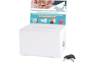 My Charity Boxes Quality Acrylic like Donation and Suggestion Ballot Box with Lock - Secure and Safe Drawing ticket Box - Great for Business Cards and events (White) (AC-32)