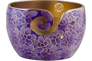 Hind Handicrafts Ciotola per filato in alluminio con finitura metallica e motivo floreale, portatile, per lavori a maglia e uncinetto, set regalo natalizio (15,2 x 15,2 x 10,2 cm, viola)