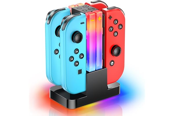 Wenocally Coque de Station d'accueil pour Manette PS Joy Cons, Compatible avec Manette Nintendo Switch et contrôleur OLED avec 6 Modes d'éclairage RVB et Fonction minuterie