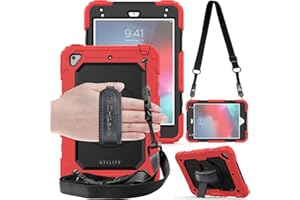 TECHGEAR Utility Funda Compatible con iPad Mini 5 2019 / iPad Mini 4 - Funda Protectora Prueba de Choques Resistente Carcasa con Soporte Giratorio de 360 Grados y Correa de Hombro - Rojo