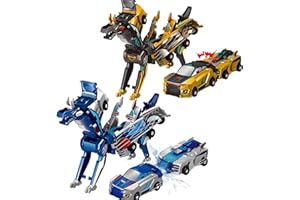 HQAYHSZD Dinosaur Transforming Car Toy, Magnetic Cars Transform Into Dinosaurs, Fun - Kollision Transformation Car Toys for Boys & Girls | Party Favors Gift for Birthday, Christmas (Gold Blue)