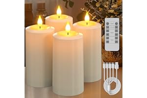 SoulBay Bougies LED Rechargeables D 7 x H 13 cm Bougies LED d'extérieur étanches avec Minuterie et Télécommande Flamme Vacillante avec Câble USB pour Lanternes de Jardin Décorations Extérieures