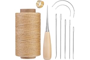 SUVSOON 273 Yards Leather Waxed Thread Kit, Upholstery Repair Waxed Thread Including Needle Awl Thimble, Leather Sewing Kit for Carpet Sofa Seat Shoe Sewing(Natural Color)
