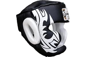 Head Guard Protector Boxe Casque MMA Training Pro Full Face, Protection de Cheek Real Leather Coiffe