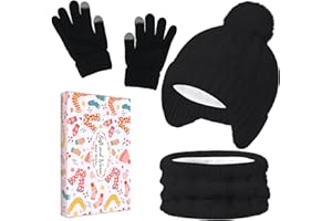 KOOOGEAR Girls Boys Winter Accessories Set,Kids Cosy Warm Knit Hat Scarf Gloves Set for School Travel Home,Gifts Box Children 2-8 Years