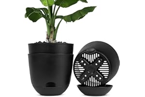 QCQHDU Lot de 3 Grands Pots de Fleurs à arrosage Automatique de 30,5 cm avec réservoir Soucoupe Profonde, pour intérieur et extérieur, Noir…
