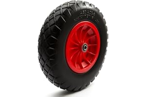 PETROLSCOOTER 16 Inch PU Wheel Plastic 8'' Rim 4.80-8/4.00-8 Wheelbarrow Trolley Carts Puncture Proof Solid Polyurethane Flat Free Barrow 16mm Bore Size Complete With Rim & Bearings Tyre Same As 480-8 or 400-8