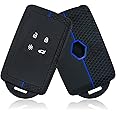 Renault Key Card Case, Renault Clio Key Cover - 1:1 Fit Compatible with Renault, Kadjar, Duster Tpu Silicone 4 Buttons (Blue Line)