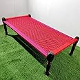 FURNWEAVE Solid Sheesham Wood Handmade Rajasthani Charpai | Cotton Rope Khatiya Charpai Single Bed Without Storage| Wooden Cot Bed | Khatiya-Khaat| 6X3 Feet | Color - Red Pink