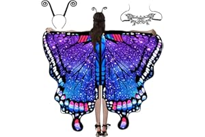 Huanuoda Schmetterling Kostüm Damen,Karneval Kostüm,Schmetterling Umhang,halloween kostüm damen,Fasching Kostüm Mit Maske Stirnband,Fee Kostüm für Cosplay Karneval Halloween Weihnachte
