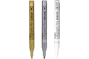 Artline Metallic Calligraphy Set – Pack of 3 Metallic Calligraphy Pens (Gold, Silver & White). Calligraphy Pens for Writing Cards or Illustration. 2.5mm Nib – Genuine Artline Hand Writing Pens