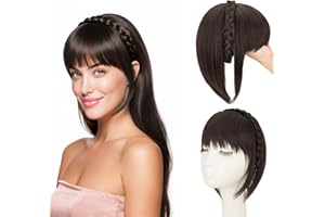 Benehair Headband with Bangs Braided Headband Hair Topper Synthetic Plaited Hair Headband with Natural Fringe Fashion Hair Piece for Women Girls(Brown, 92g)