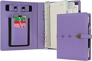 WASON A5 Cuaderno diario carpeta de cuero sintético con bolígrafo papel recargable portapapeles extraíble bloc de notas para oficina viajes escuela de planificador (Púrpura)