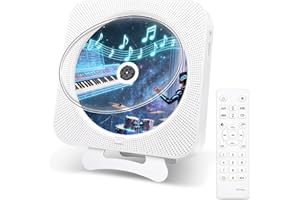 Adirigo Portable CD Player with Bluetooth, Desktop Wall-Mountable CD Players for home Boombox with Hi-Fi Speakers, LCD Display, FM Radio, USB, AUX headphones, TF Card and Remote Control