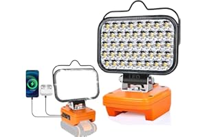 EDTRAN Arbeitsleuchte für Worx V20 Akku Lampe, 84W 8000LM,Tragbares Kabelloses Flutlicht mit USB und Typ-C-Schnellladeanschluss für Worx Werkzeuge,LED-Strahler für Camping,Angeln,Werkstatt (No Akku)