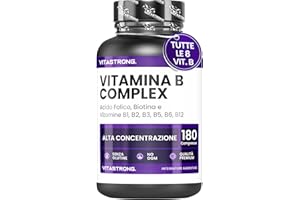 VITASTRONG. Vitamina B Complex Alto Dosaggio, 180 Compresse Vitamine Gruppo B di Biotina, Tiamina B1, Riboflavina B2, Vitamina B3 Niacina, B5 Acido Pantotenico, B6, Vitamina B12 e Acido Folico