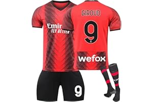 YAGUMO A-C Maillot de Foot Enfant Nr. 9 Giroud Nr. 11 Ibrahimovic Nr. 17 R.LEAO Domicile Soccer Jersey, Football Ensemble Garçons/Adultes Entrainement T-Shirt et Short avec Chaussettes