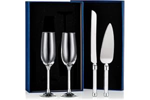 Sziqiqi Flutes Champagne de Mariage Et Couteau à Gâteau et Serveur Coupe de Champagne à Griller Remplies de Strass de Luxe pour Les Fiançailles, la Douche Nuptiale, la Réception de Mariage, Argent