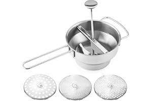 Navaris Food Mill - 20.5cm Stainless Steel Rotary Food Mill Sieve Grater with 3 Grinding Discs - Vegetable Strainer Sauce Maker to Grind / Puree Food