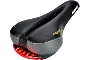 DAWAY Comfortable Men Women Bike Seat - Soft Memory Foam Padded Bicycle Seat with Taillight, Wide Bike Saddle Cushion Replacement for Peloton, MTB & Road Bikes, Shock Absorbing, Waterproof, Universal