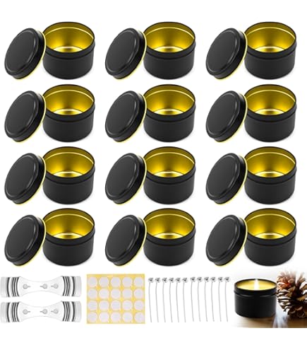 Belle Vous 24 Pack Gold Metal Candle Make Trays with Stickers and Spatulas – 230ml – Round Iron Storage Containers for Art & Hobby – Storage Jars Belle Vous 24 Pack Gold Metal Candle Make Trays with Stickers and Spatulas – 230ml – Round Iron Storage Containers for Art & Hobby – Storage Jars