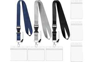 ‎VICLOON Vicloon Schlüsselband Umhängeband, 3 Neck Lanyard und 6 Ausweishülle, Umhängeband mit Schnellverschluss Schnalle und Drehbarem Karabinerverschluss, für Arbeitskarte ID-Karten(Schwarz/Grau/Saphirblau)