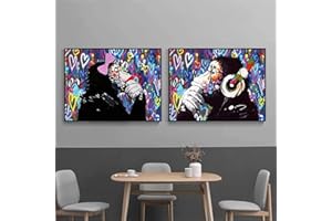 GUYING ART Pop Street Art Graffiti Animali Poster Pittura Stampa su tela Divertente Scimmia Coppia Immagine da parete per camera Bambini Home Decor 40x60cmx2 Senza cornice
