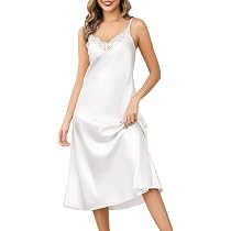 Camicia Notte Seta Camicia Da Notte Donna In Raso - Scollo A V, Maniche Corte, Pizzo, Taglie M-XXL Abito Notte Elegante