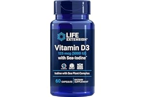 Life Extension, Vitamina D3 125mcg (5000 IU), Depot, Una Cápsula cada 5 Días, con Yodo Marino, 60 Cápsulas, Probado en Laboratorio, Sin Gluten, Sin Soja, No GMO