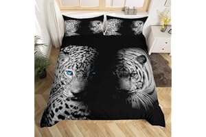 HOMEMISSING Parure leopardata con copripiumino e tigre 220 x 240 cm, motivo animali Safari, copripiumino per bambini Jungle Theme, microfibra Room Decor