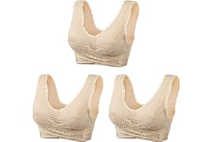 AEGJEGVD 3PC Womens Sports Bra Ladies Bras Front Cross Side Buckle Push Up Bra Sexy Lace Bralette Wireless Yoga Running Lounge Bra Lift Up Bra Non Wired Bras for Women Everyday Bras S-3XL