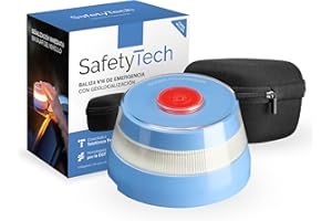 SafetyTech - Luz Emergencia Coche Homologado DGT, con SIM Telefónica y Datos Gratis hasta 2038, Baliza V16 Homologada DGT con Geolocalizador 3.0 + Funda Accesorios Coche, V16 con Geolocalización