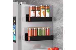 Coovee 2 Piezas Especiero Magnético Estanteria Cocina para Refrigerador,Organizador cocina Multiuso,No se requiere perforación-Estante lateral del refrigerador