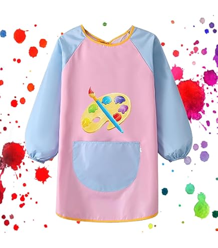 Tablier De Peinture Imperméable Enfant 7-11 Ans – Manches Longues, Poches, Bleu, Pour école, Bricolage, Cuisine