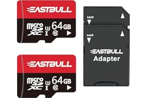 EASTBULL Carte Micro SD 64 Go, Carte Mémoire microSDXC + Adaptateur SD, Smartphones Ordinateurs de Bureau et Drones. A1 U3 C10 V30, Full HD et 4K UHD, Carte TF Lot de 2 Cartes + 1 Adaptateur