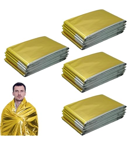 Mekkapro Emergency Mylar Thermal Blankets  4-pack , Pocket Sized For Emergencies Camping Gold