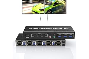 RYTAKI PRO Switch KVM USB 3.0 2 monitor 4 computer, supporta EDID, switch monitor HDMI 4K 60Hz per 4 PC 2 monitor con uscita microfono audio e 3 porte USB 3.0, commutatore mouse tastiera monitor PC per 4 PC